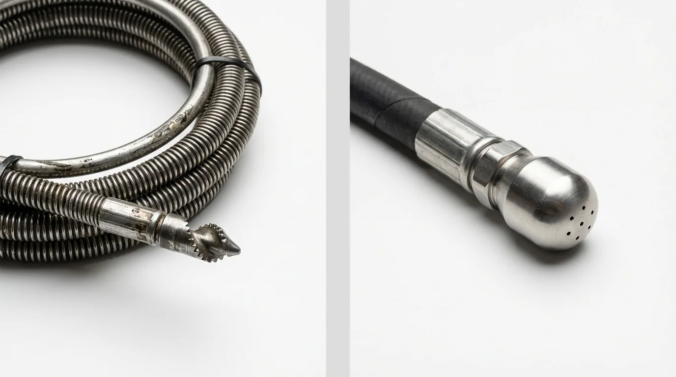 Drain snake cable and hydro jetting nozzle used for drain cleaning in Cleveland, OK