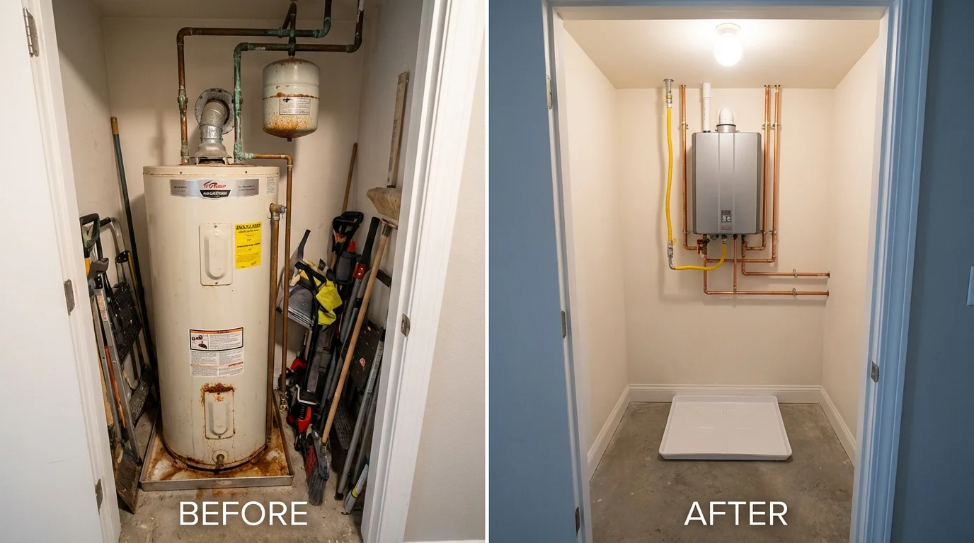 Tank water heater versus wall-mounted tankless unit comparison for Cleveland, OK homeowners