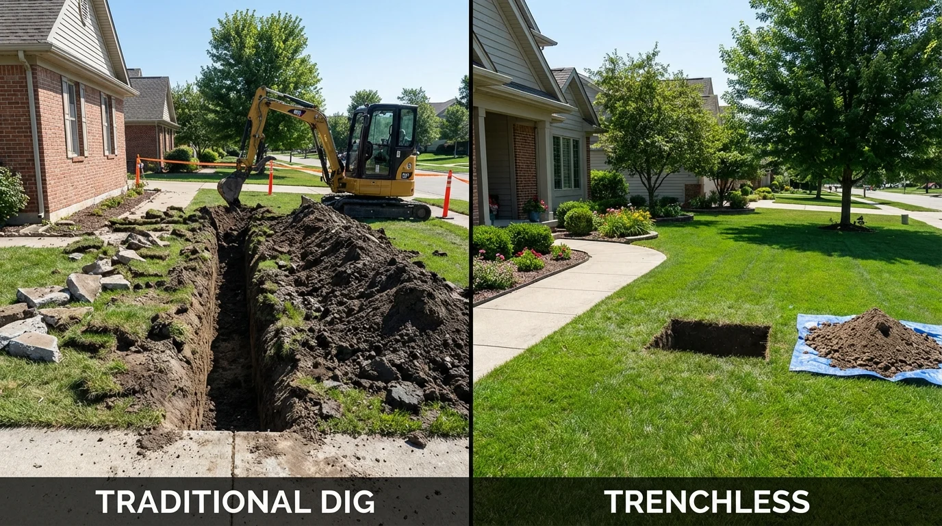 Trenchless sewer repair with minimal yard damage versus traditional excavation in Cleveland, OK